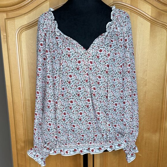 Max Studio Long Flowy Puffy Sleeve-Ruffle Sz S - Picture 1 of 7